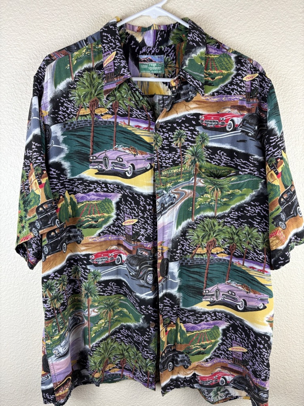 Reyn Spooner Vtg Tropical Retro Car Print Button-Up Camp Shirt- Multicolor Large